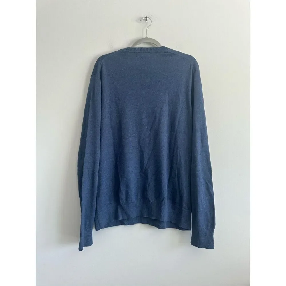 banana republic men’s v neck silk cashmere blend blue knit sweater size large
